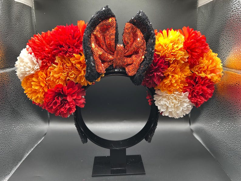 Day of the Dead Marigold Ears &mdash; handmade orange and black marigold ear headband by Cluless Designs