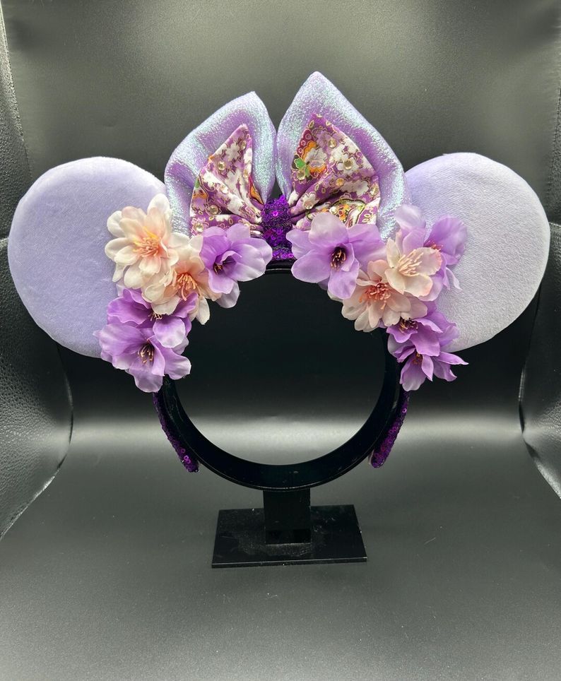 Enchanted Purple Blossom Ears — handmade purple cherry blossom ear headband by Cluless Designs