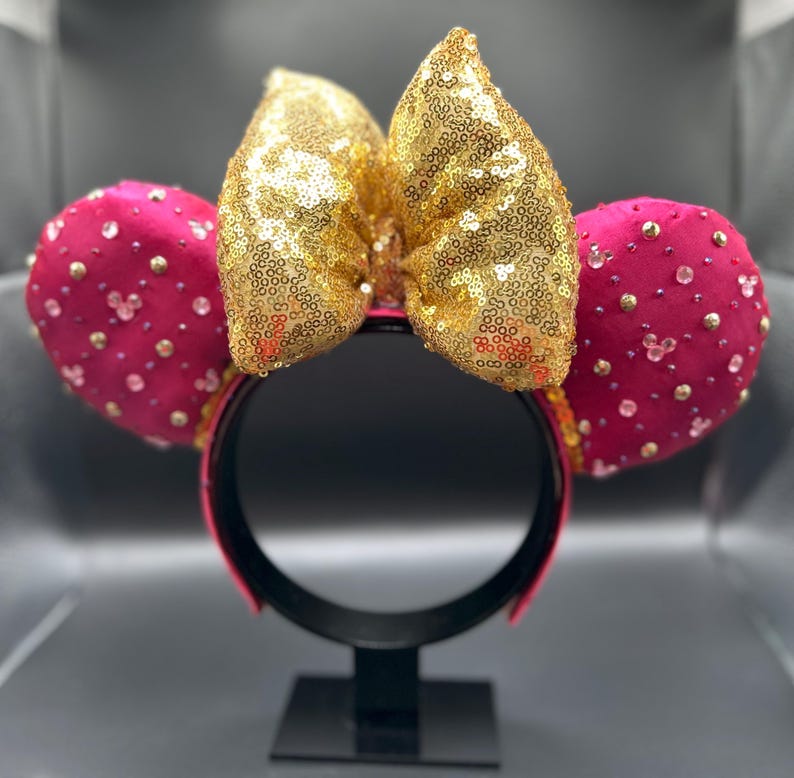 Pink & Gold Crystal Light-Up Ears &mdash; handmade ear headband by Cluless Designs