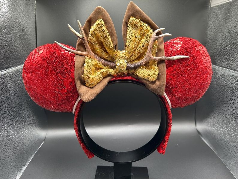 Red Villain Antler Ears &mdash; handmade red and gold antler ear headband by Cluless Designs